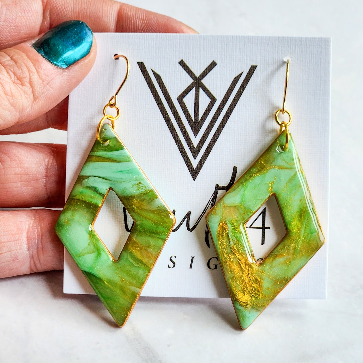 Jadeite Sharp Diamond Dangle Earrings