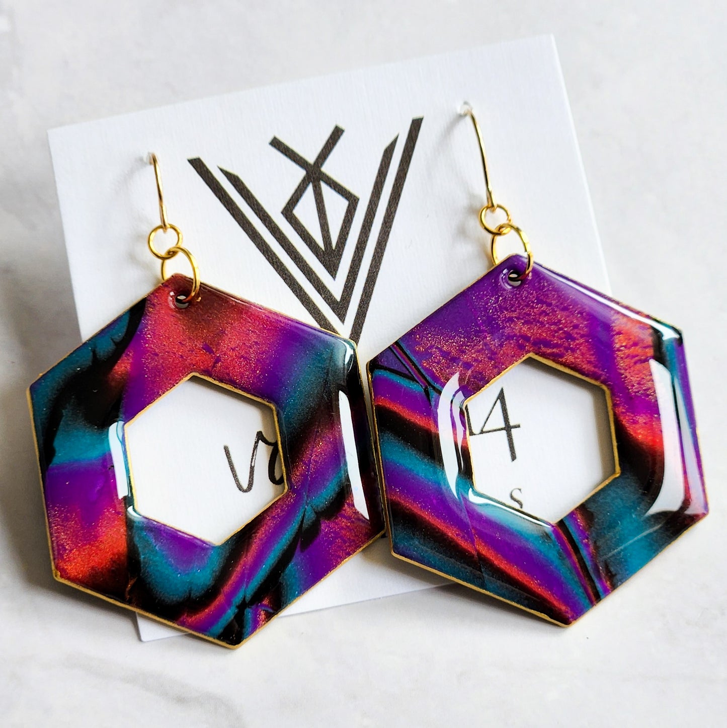 Vaporwave Hexagon Dangle Earrings