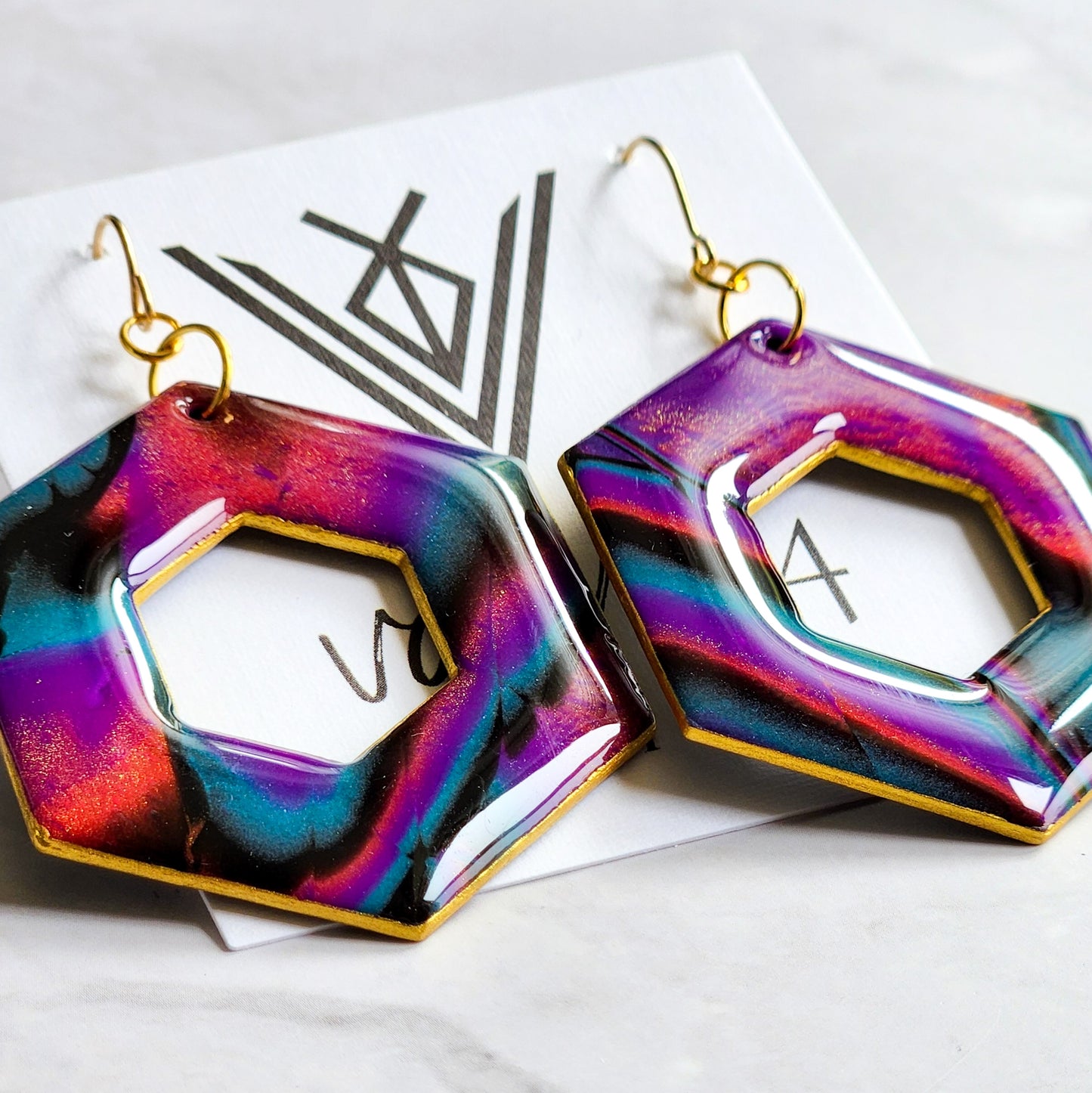 Vaporwave Hexagon Dangle Earrings